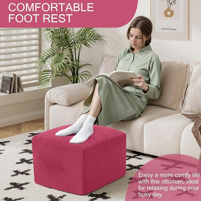 MeMoreCool Square Stuffed Pouf Ottoman Foot Rest, Floor Pouf Foot Stool - Image 3