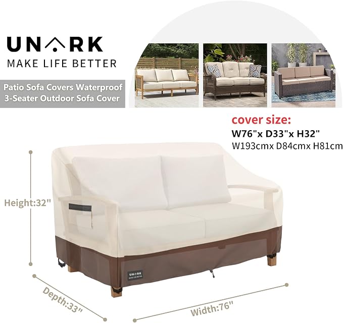 Outdoor 3-Seater Sofa Cover, Heavy Duty Patio Furniture Covers Waterproof - Image 2
