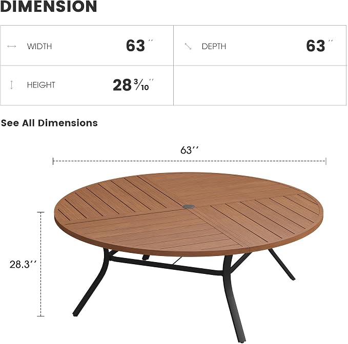 Patio Dining Table for 8-10, Round Metal Outdoor Table - Image 3