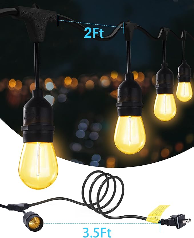 52FT Outdoor LED String Lights Shatterproof UL Listed 2FT Spacing - Image 2
