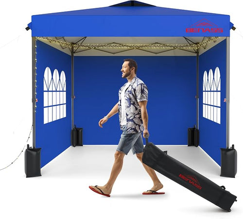 10x10 Pop Up Canopy Tent with Sidewalls, Easy Up, Heavy Duty, Events & Vendor by BENASS