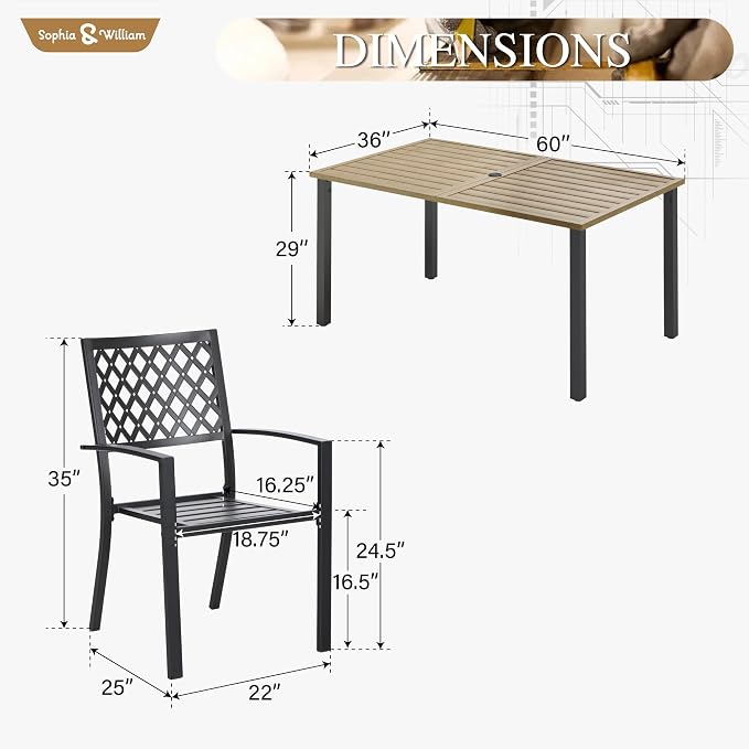 Sophia & William Patio Table and Chairs Set, Outdoor Dining Set - Image 7
