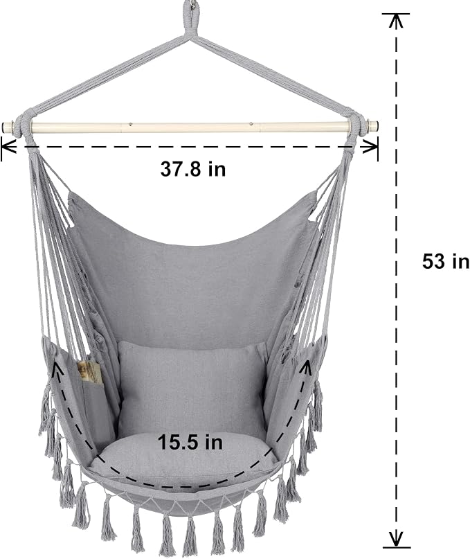 Y- STOP Hammock Chair Hanging Rope Swing, Max 500 Lbs, 2 Cushions Included - Image 5