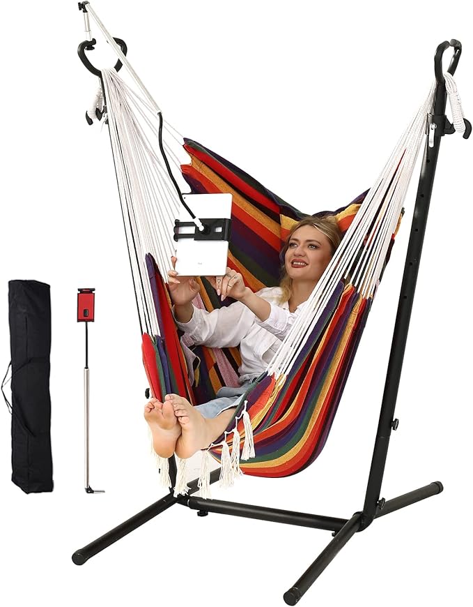 ZEYU Hammock Chair with Stand Double Hammock Chair Bohemian Style with Tassel by ZGZEYU