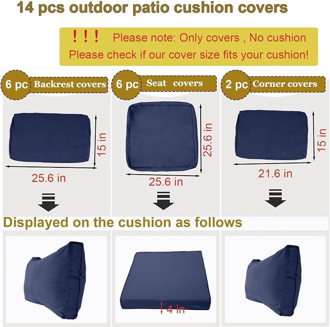 14 Piece Outdoor Patio Cushion Cover Replacement, Waterproof Patio Cushion - Image 2