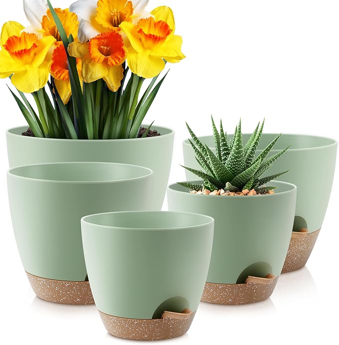 Plant Pots 10/9/8/7.5/7 inch, Self Watering Planters by AFamilyofGardenLovers
