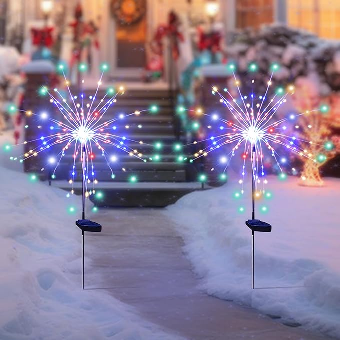 Solar Garden Lights for Outdoor Decor, Waterproof 2 Pack Solar Powered Firework - Image 2