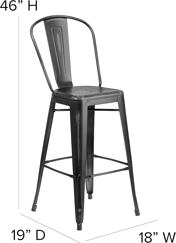 EMMA + OLIVER Commercial Grade 30" H Distressed Black Metal Indoor-Outdoor - Image 2