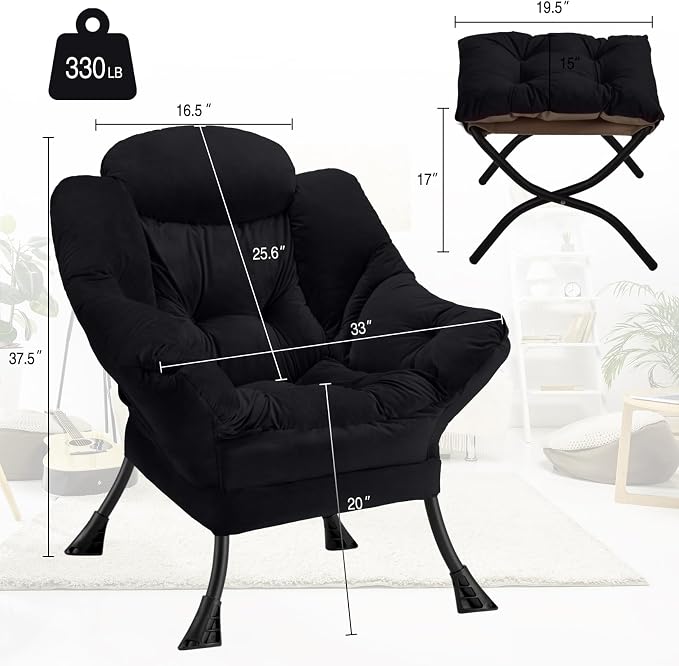 Lazy Chair with Folding Ottoman Modern Large Accent Chair, Contemporary Lounge - Image 3