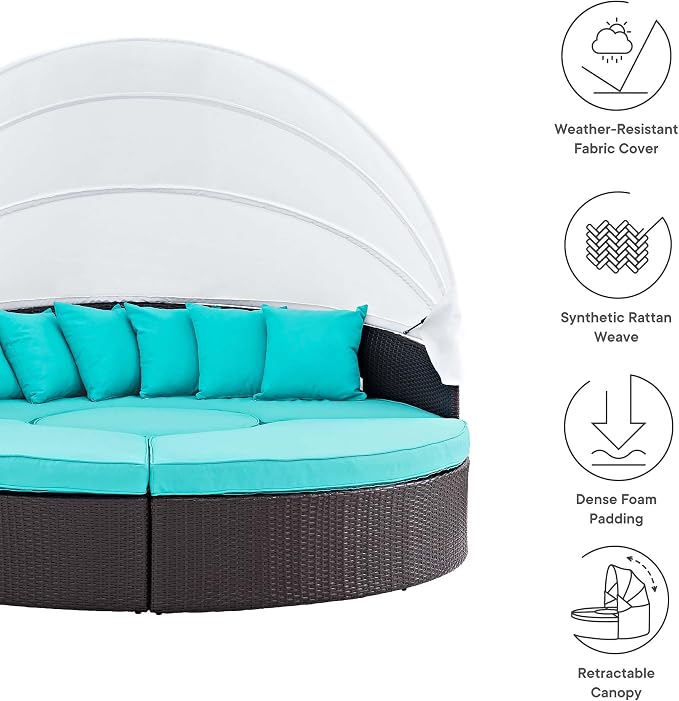 Modway Convene Wicker Rattan Outdoor Patio Retractable Canopy Round Poolside - Image 3