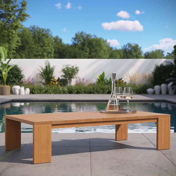 Modway Tahoe Acacia Wood Rectangular Outdoor Patio Coffee Table in Natural - Image 2
