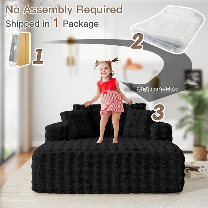 56" W Oversized Chaise Lounge Chair Indoor, Plush Faux Fur Sleeper Couch Sofa - Image 8