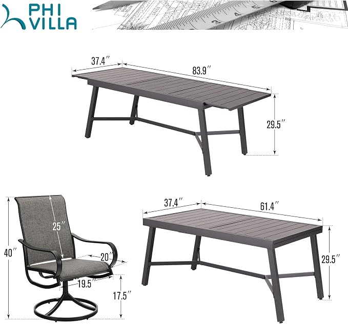 PHI VILLA 9 PCS Patio Dining Set, Outdoor Table and Chair Set - Image 7