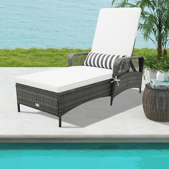 COSTWAY PE Rattan Chaise Lounge Chair, 6 Gear Adjustable Recliner - Image 2