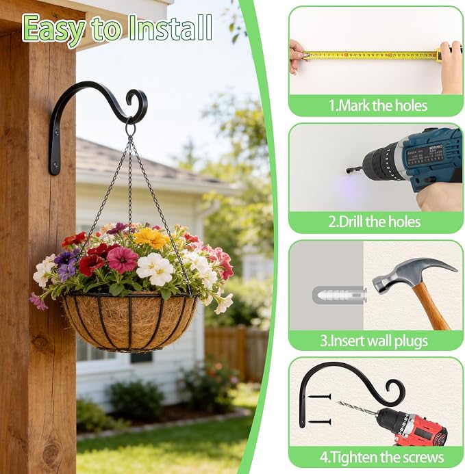 BOLITE Plant Hangers Outdoor Indoor, 8 Inch Wall Plant Hooks, Metal Bird Feeder - Image 9