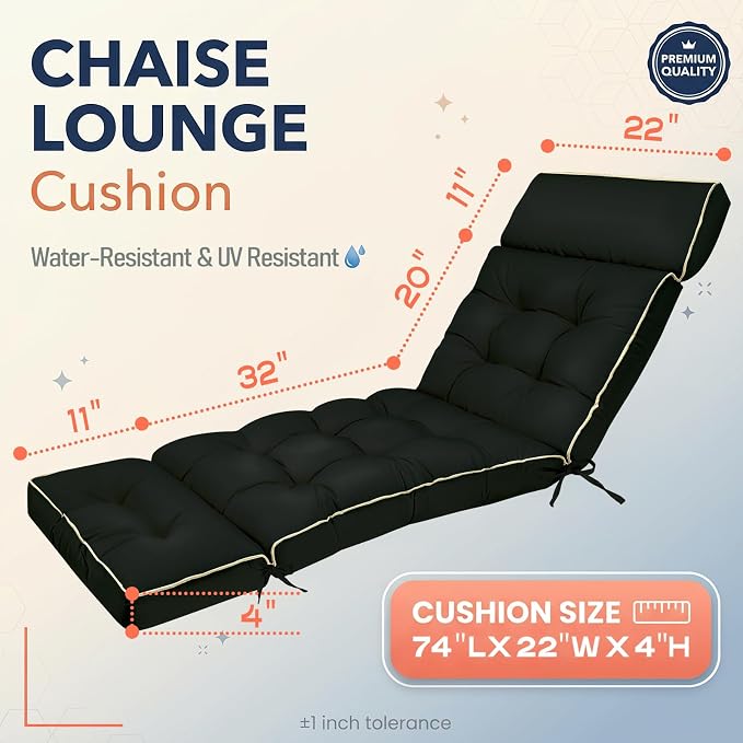 MAGIC ELEPHANT Chaise Lounge Cushion Outdoor, Memory Foam Patio Lounge Chair - Image 3