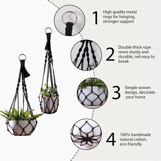 Artilady Black Plant Hanger Macrame Hanging Planter - Image 3