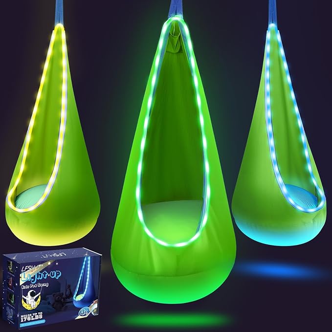 Light Up Kids Pod Swing Seat, Upgraded Kids Hanging Hammock Swing by LFSMVT