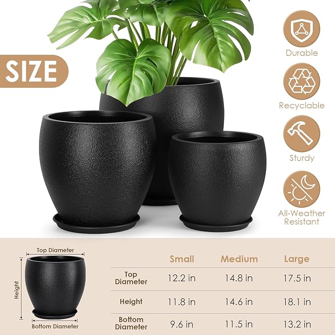 Plant Pots 17.5/14.8/12.2 inch Set of 3, Flower Pots - Image 2