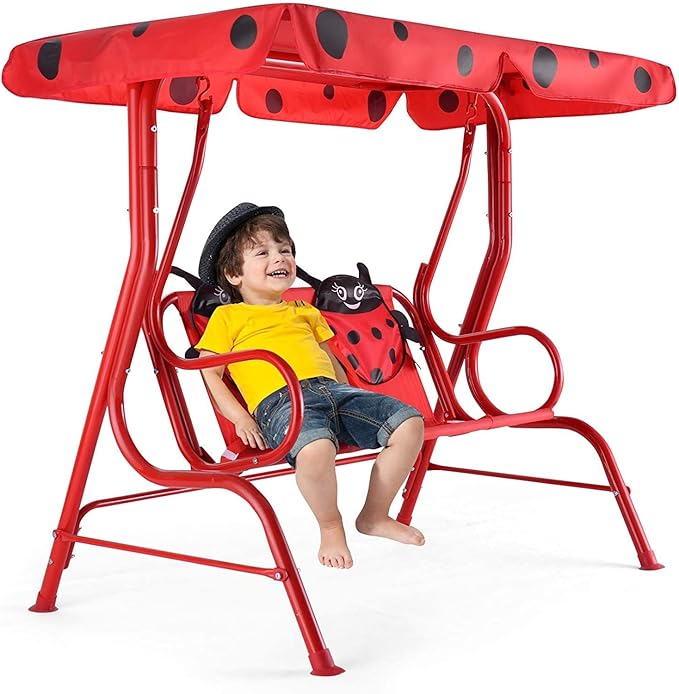 HONEY JOY Kids Patio Swing, 2-Seater Outdoor Porch Swing Lounge Chair, by HONEYJOY
