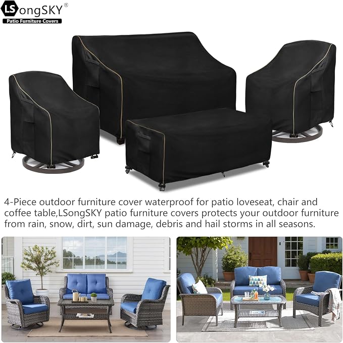 Patio Furniture Covers 4 Piece Set, 600D Heavy Duty Outdoor Furniture Covers - Image 3
