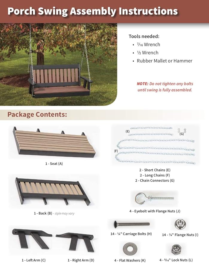 Poly Lumber Wood 4FT Porch Swing Amish Craftsmandship Made in USA HDPE - Image 6