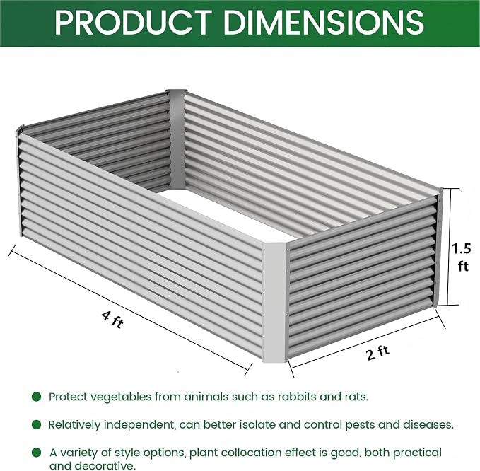 FRIZIONE 3pcs Tall 4x2x1.5ft Galvanized Raised Garden Bed Outdoor, Steel Garden - Image 3