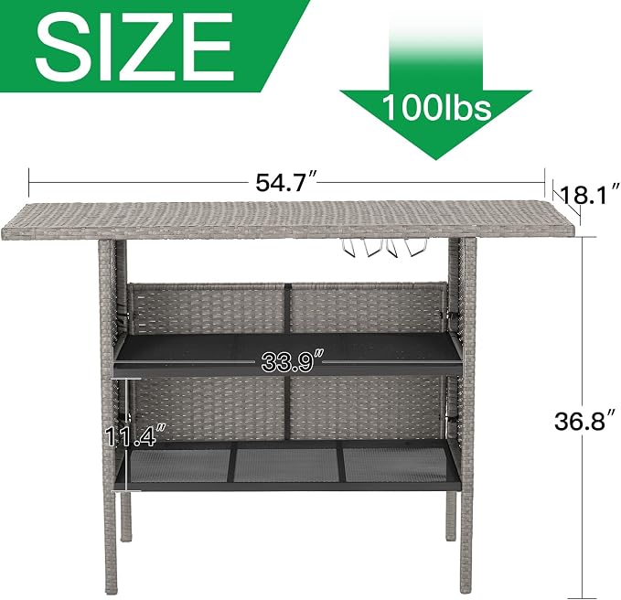 ECOTOUGE Wicker Bar Table, Outdoor Patio Console Table Serving Table, Mini - Image 3