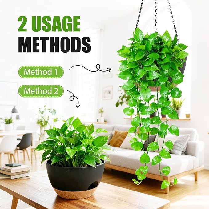 8 Inch Hanging Planters for Indoor Outdoor Plants, 4 Pack Black Brown Plastic - Image 5