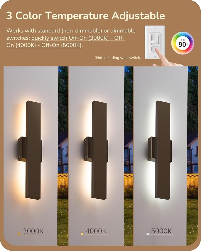 EDISHINE 2 Pack LED Outdoor Wall Lights Dimmable, 15.7" Rectangular Modern - Image 4