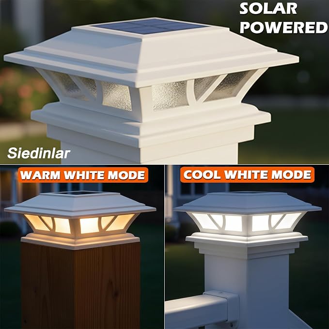 SIEDiNLAR Solar Post Lights Outdoor 2 Modes LED Fence Deck Cap Light - Image 2