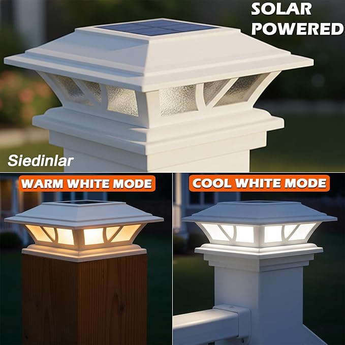 SIEDiNLAR Solar Post Lights Outdoor 2 Modes LED Fence Deck Cap Light - Image 2