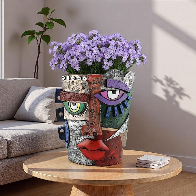 Picasso Abstract Face Flower Pot, Unique Resin Crafted Planter - Image 8