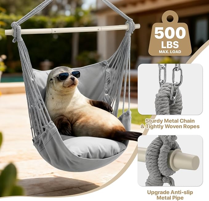 MoNiBloom Hammock Chair Hanging Rope Swing w/2 Cushions, Boho Macrame Hanging - Image 4