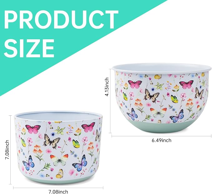 Butterfly & Bee Metal Planters Set of 2 – Decorative Flower Pots - Image 3
