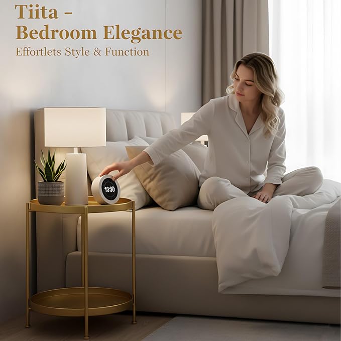 Tiita Round End Table Mental 2-Tier Side Table Nightstand/Small Iron Tables - Image 6