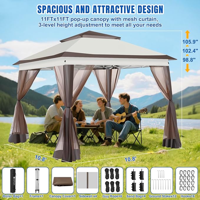 Yesker 10x10 Pop Up Canopy Tent w Mesh Netting Sidewall Vented Top - Image 2