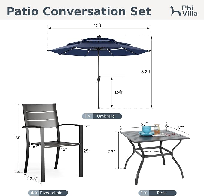 PHI VILLA 5 Pieces Outdoor Dining Set - Image 9