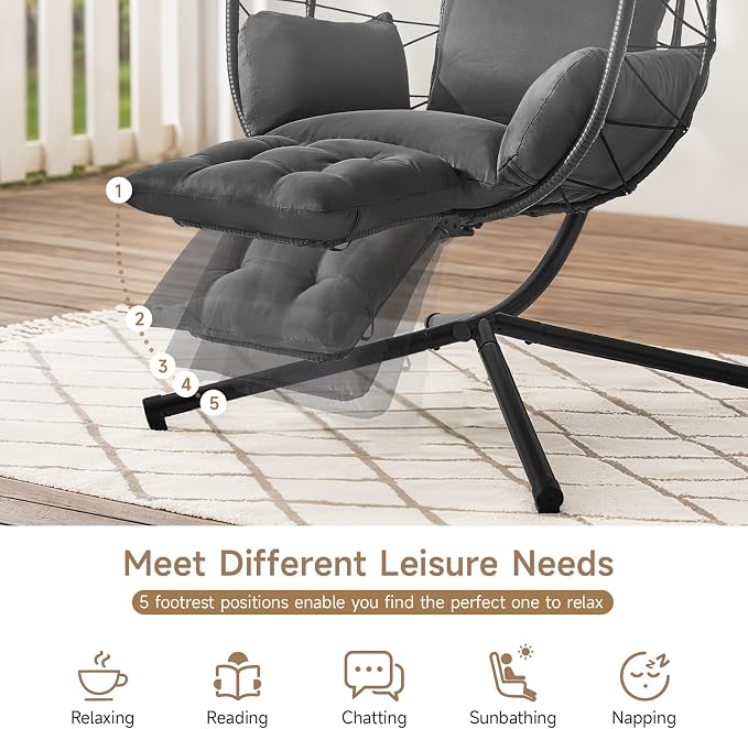ONBRILL Hanging Egg Chair with Adjustable Footrest & Stand, Wicker Rattan Swing - Image 2