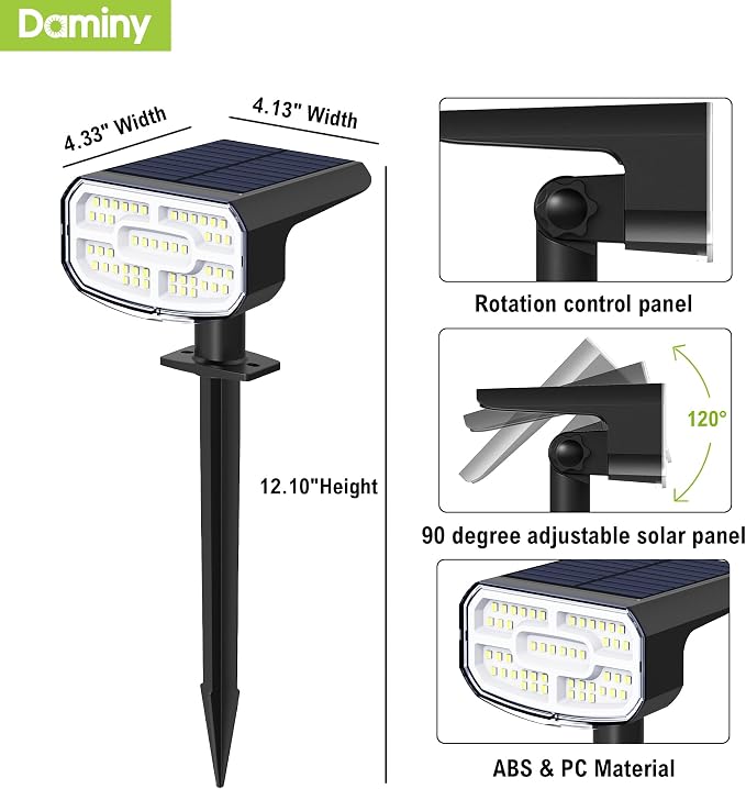DAMINY Solar Spotlights Outdoor Waterproof IP65, 2 CCT, 4 Lighting Modes Solar - Image 8