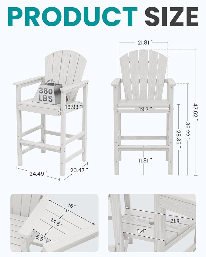 SERWALL Tall Adirondack Chairs Set of 2 - Image 2