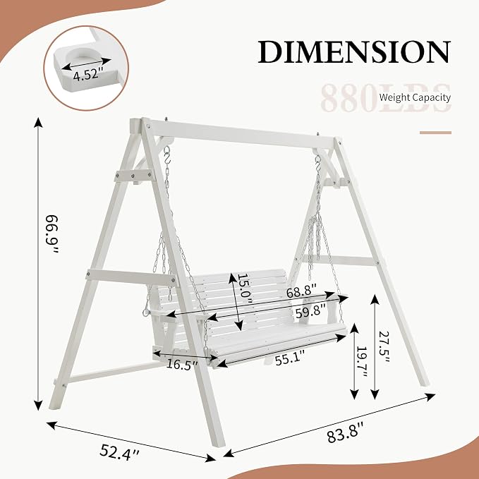 Finnhomy Heavy Duty 880 LBS Wooden Porch Swing Frame, Wooden Patio Swing Chair - Image 3