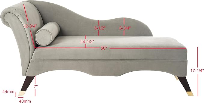 Safavieh Home Collection Caiden Grey Velvet Chaise - Image 3