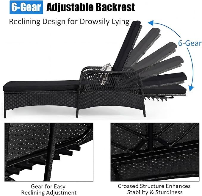 Tangkula Wicker Chaise Lounge Outdoor Set of 2, Patio Rattan Reclining Chaise - Image 5