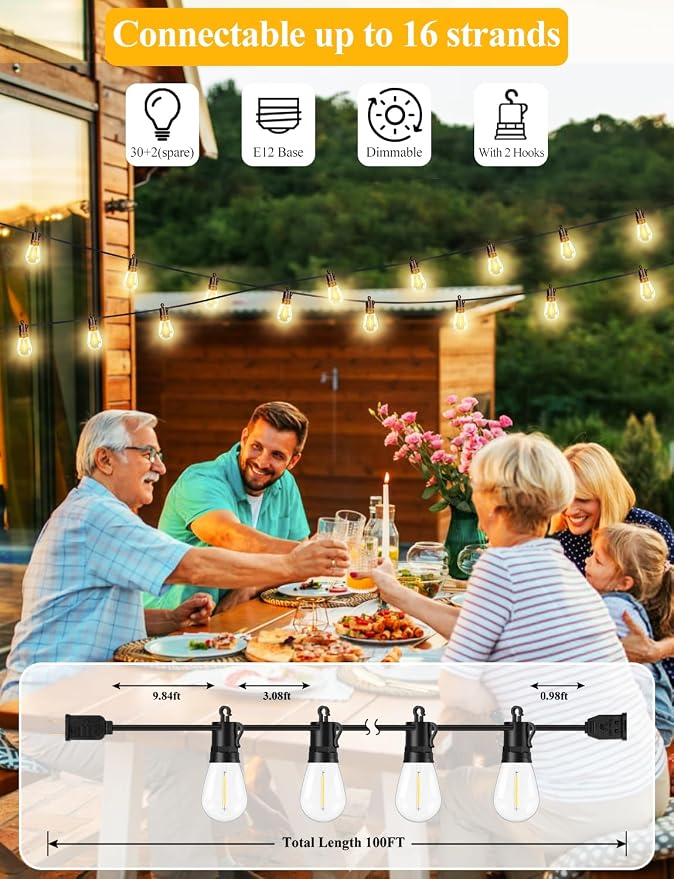 Brightever LED Outdoor String Lights 100FT Patio Lights - Image 3