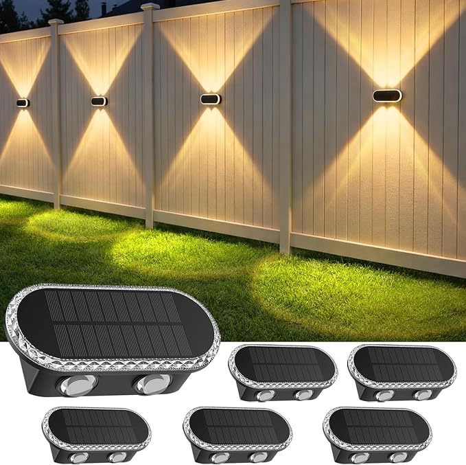 Fence Lights Solar Powered: Outdoor Wall Lighting IP65 Waterproof by Hiromeco