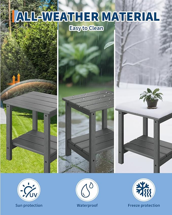 GarveeLife Outdoor Side Table 2-Tier, 18 in HDPE All Weather Resistant Patio - Image 5