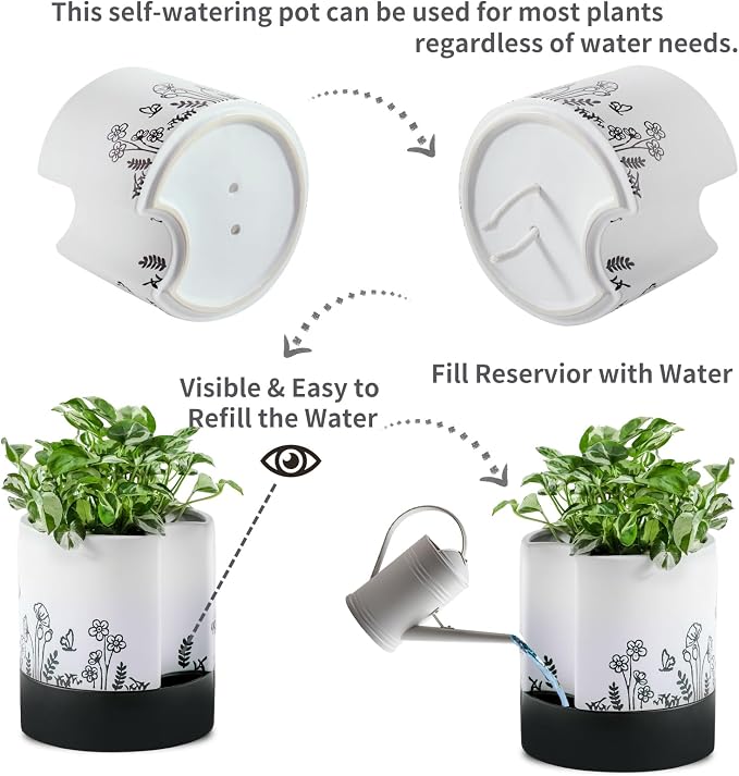 Nihow Self Watering Plant Pot: 8 Inch Ceramic Planter - Image 3