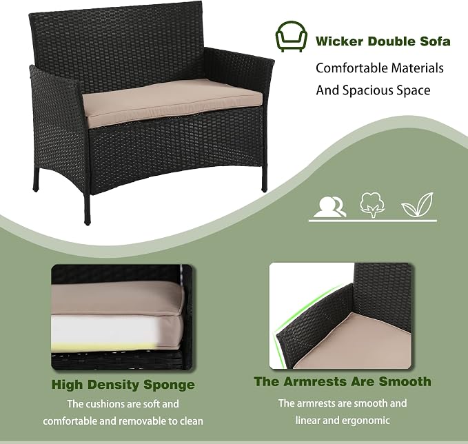 PayLessHere 4 Pieces Patio Furniture Set Rattan Outside Furniture Wicker Sofa - Image 6