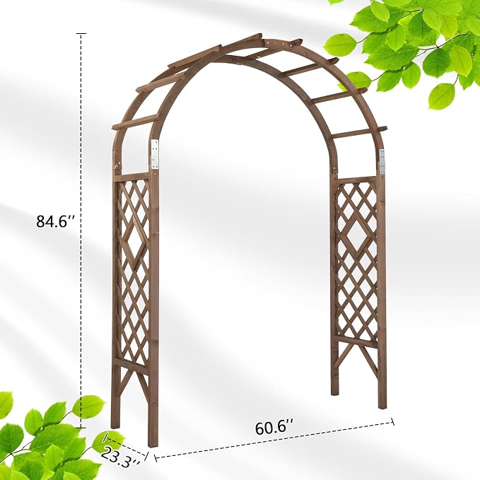 VINGLI Wooden Garden Arbor, Wedding Arch, 7ft Arch Backdrop Stand - Image 3